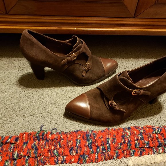 Via Spiga Brown Suede Double Monk Strap Booties/Pumps - Picture 6 of 6